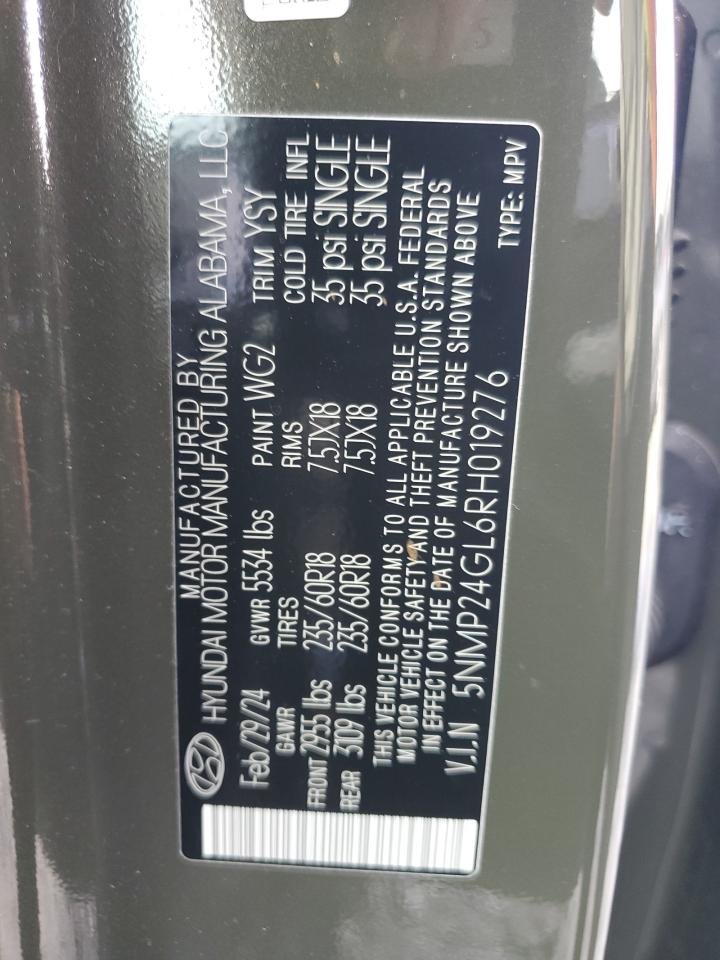 2024 HYUNDAI SANTA FE SEL VIN:5NMP24GL6RH019276