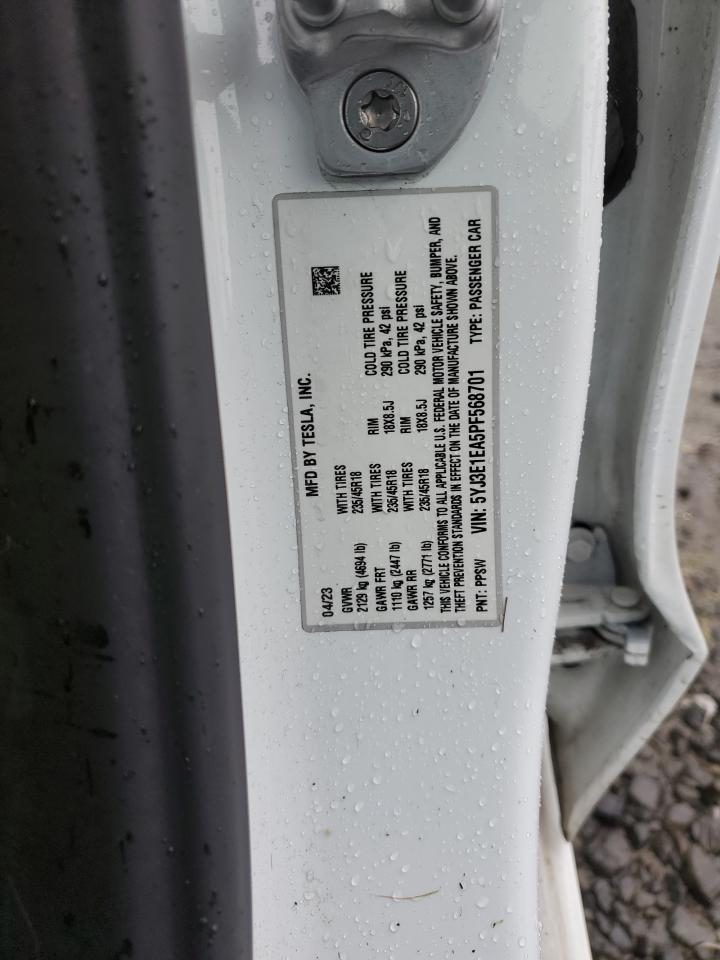 2023 TESLA MODEL 3 VIN:5YJ3E1EA5PF568701