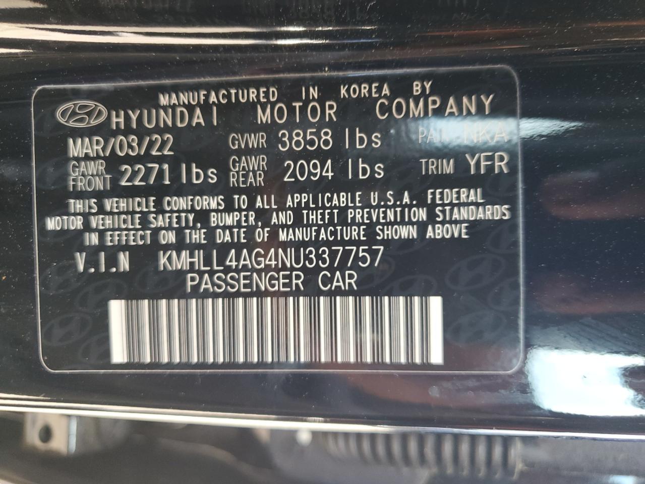 2022 HYUNDAI ELANTRA SE VIN:KMHLL4AG4NU337757