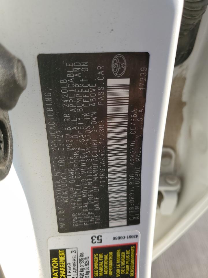 2023 TOYOTA CAMRY XSE VIN:4T1K61AK4PU172303