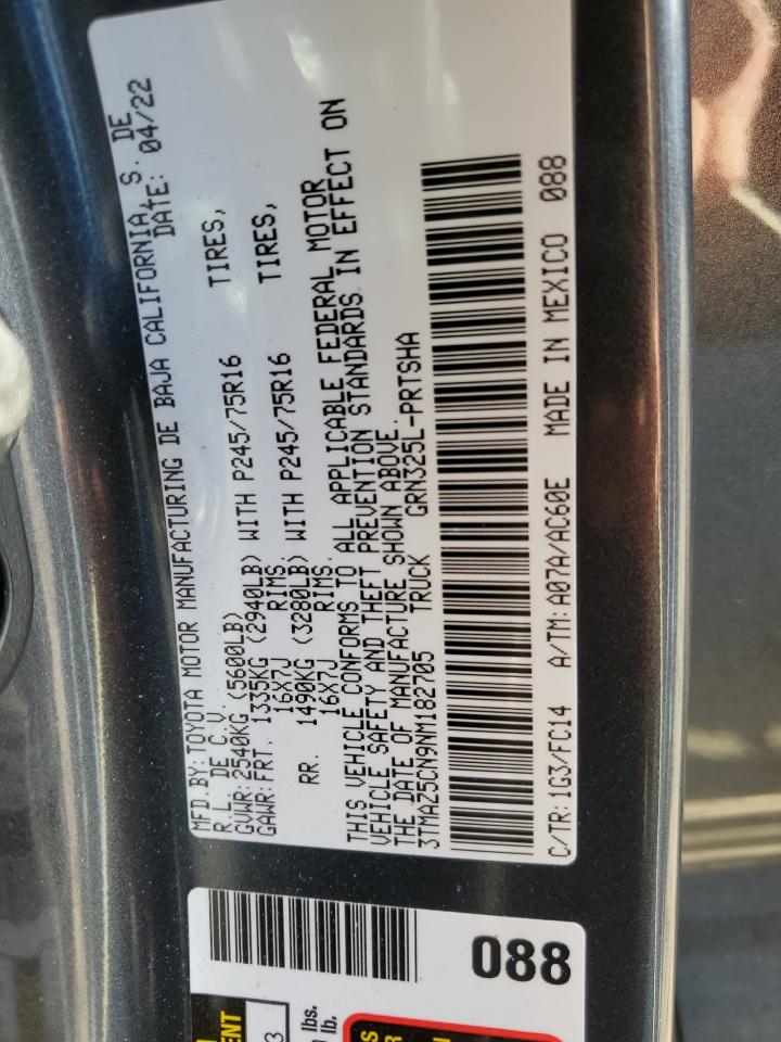 2022 TOYOTA TACOMA DOUBLE CAB VIN:3TMAZ5CN9NM182705