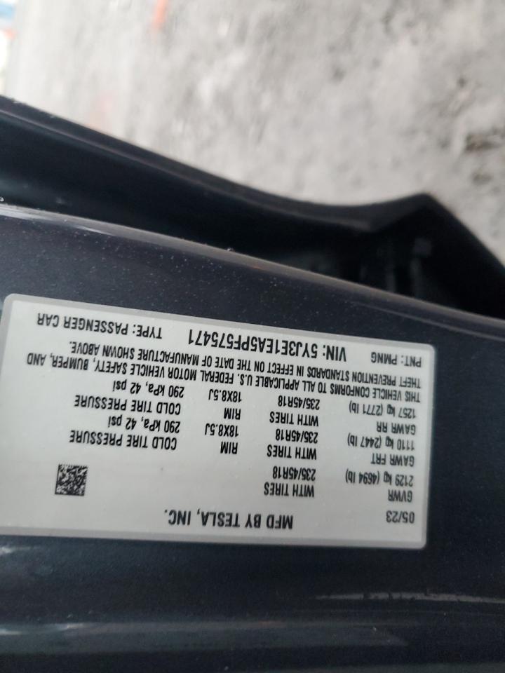2023 TESLA MODEL 3 VIN:5YJ3E1EA5PF575471