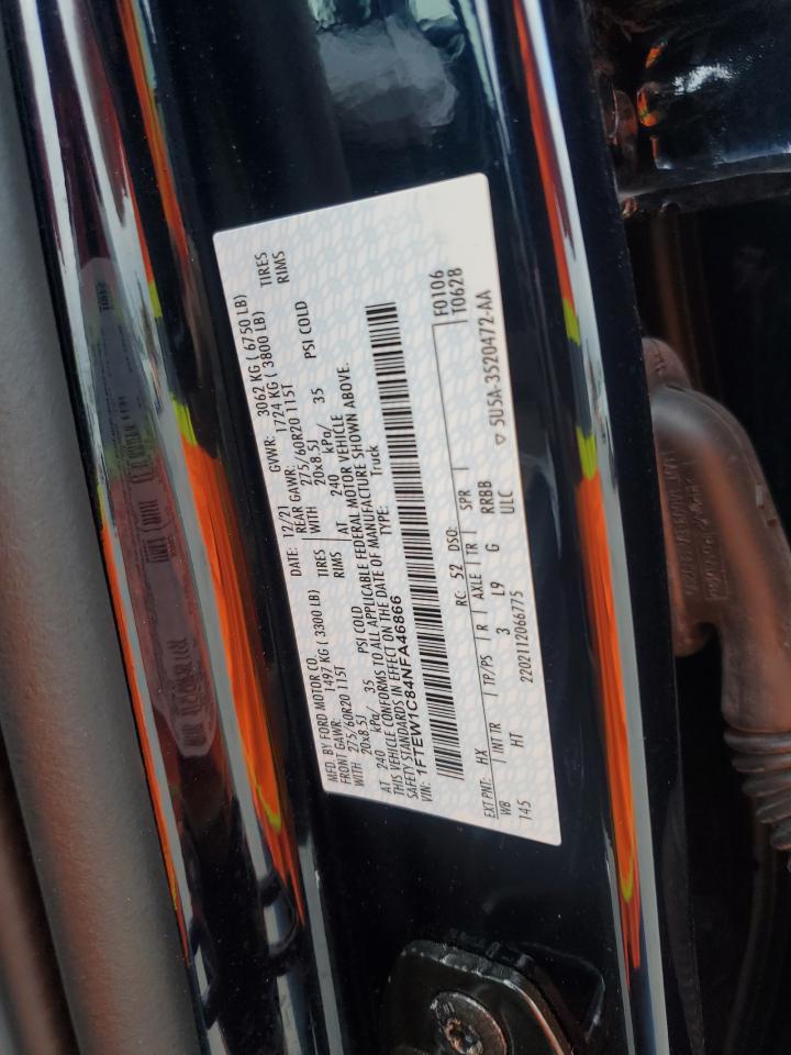 2022 FORD F150 SUPERCREW VIN:1FTEW1C84NFA46866