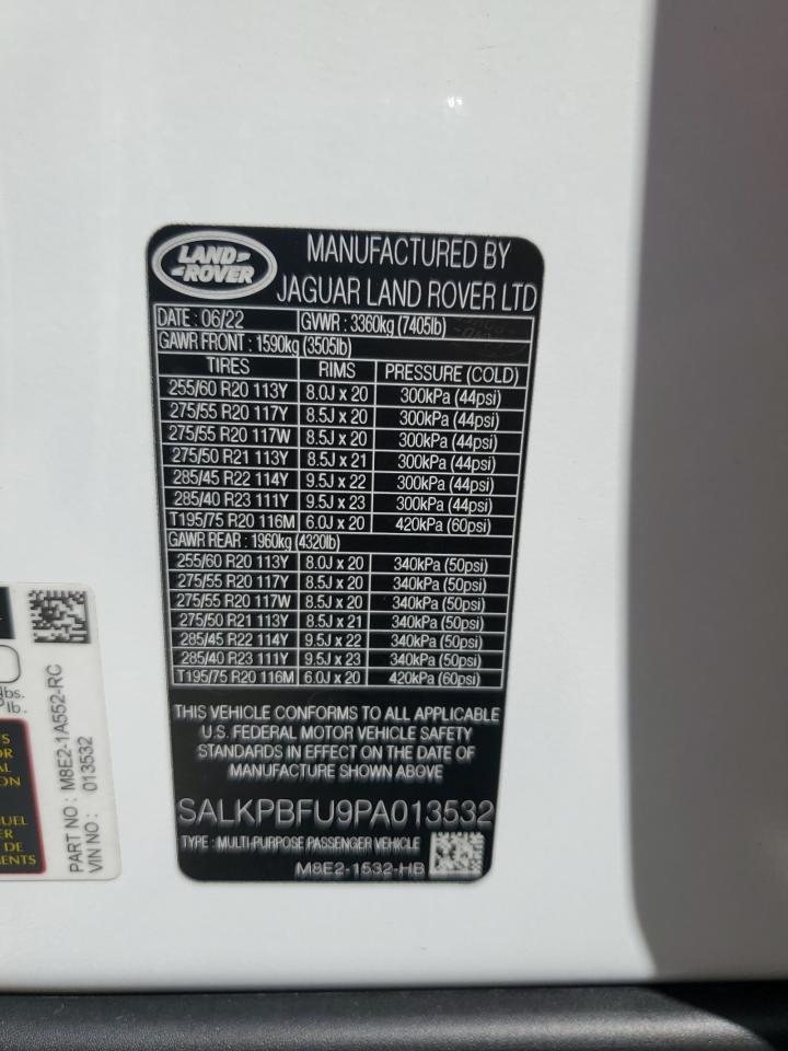 2023 LAND ROVER RANGE ROVER SE VIN:SALKPBFU9PA013532