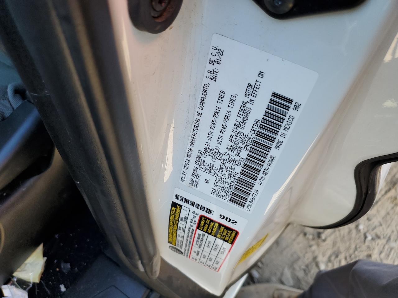 2022 TOYOTA TACOMA ACCESS CAB VIN:3TYRZ5CN8NT016554