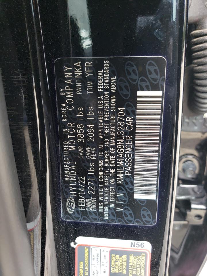2022 HYUNDAI ELANTRA SEL VIN:KMHLM4AG8NU328704