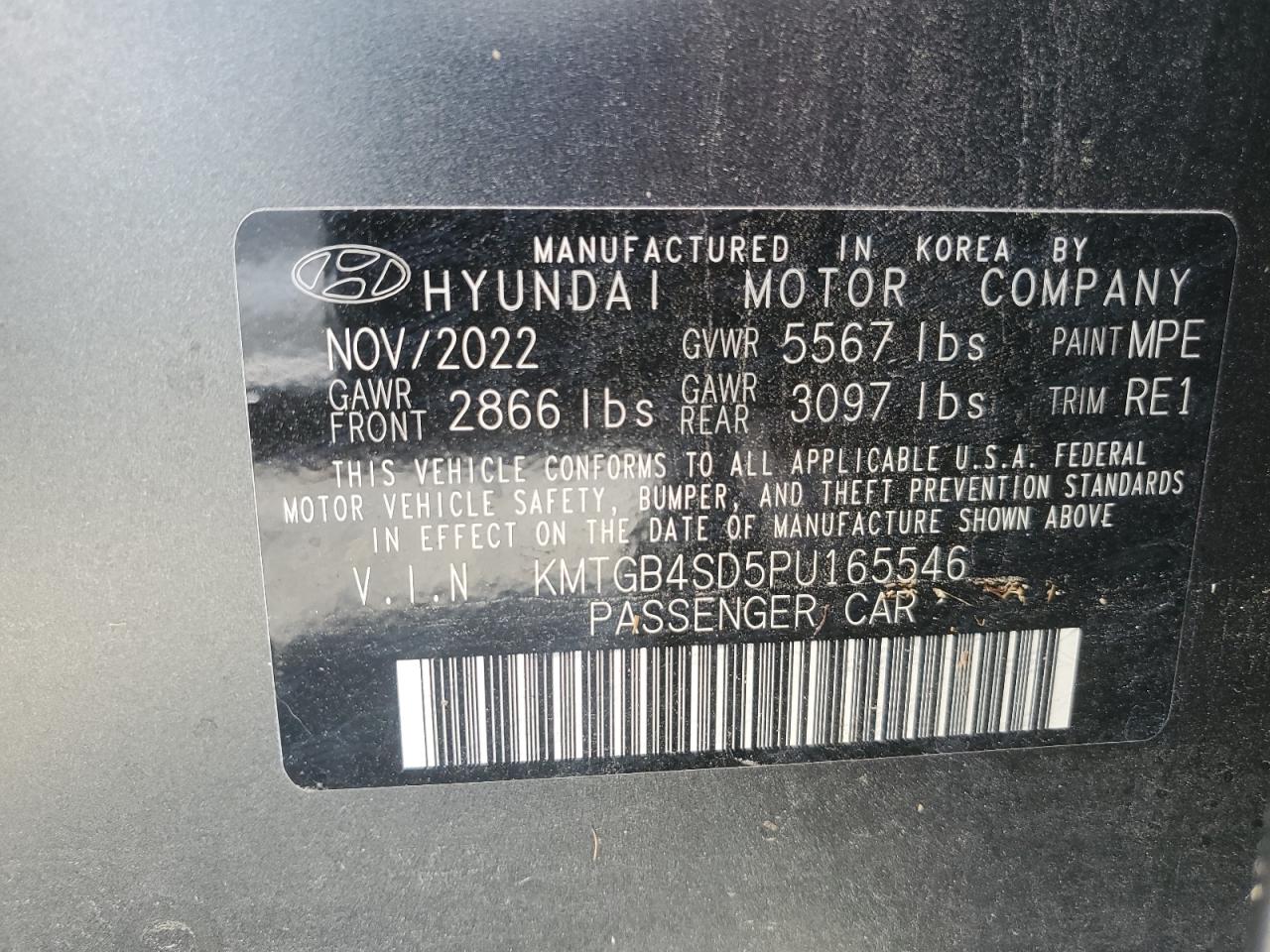 2023 GENESIS G80 BASE VIN:KMTGB4SD5PU165546