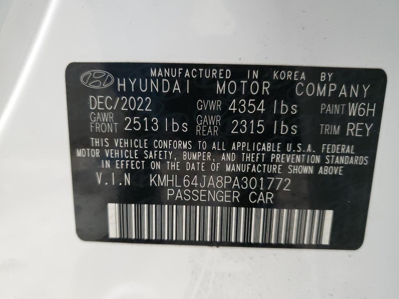 2023 HYUNDAI SONATA SEL VIN:KMHL64JA8PA301772
