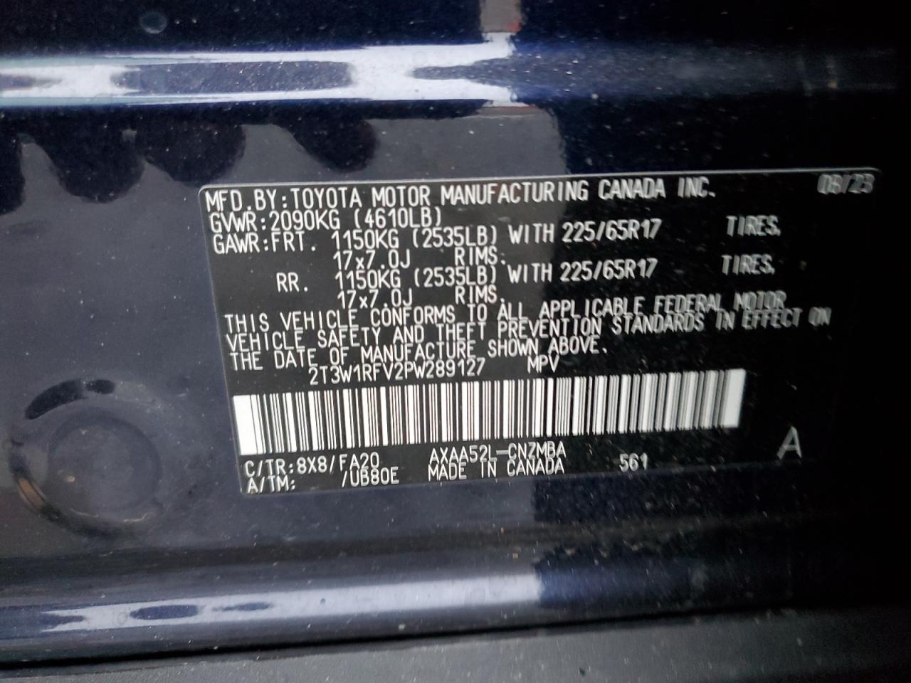 2023 TOYOTA RAV4 XLE VIN:2T3W1RFV2PW289127