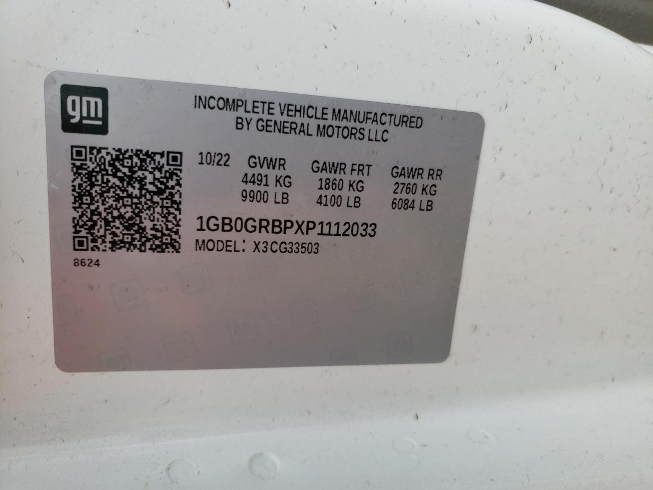 2023 CHEVROLET EXPRESS G3500 VIN:1GB0GRBPXP1112033
