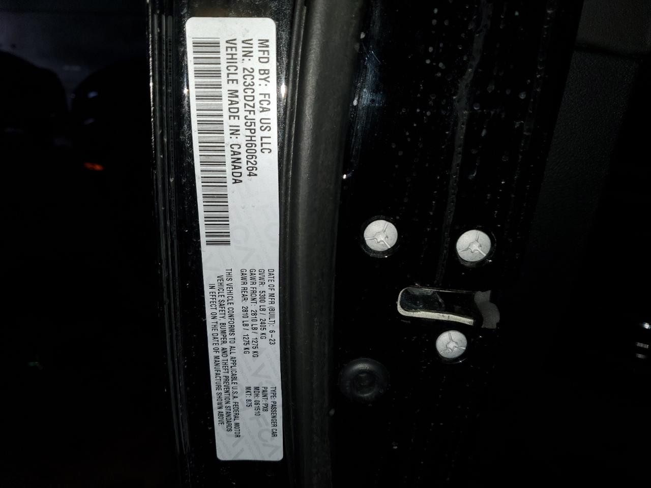 2023 DODGE CHALLENGER R/T SCAT PACK VIN:2C3CDZFJ5PH606264