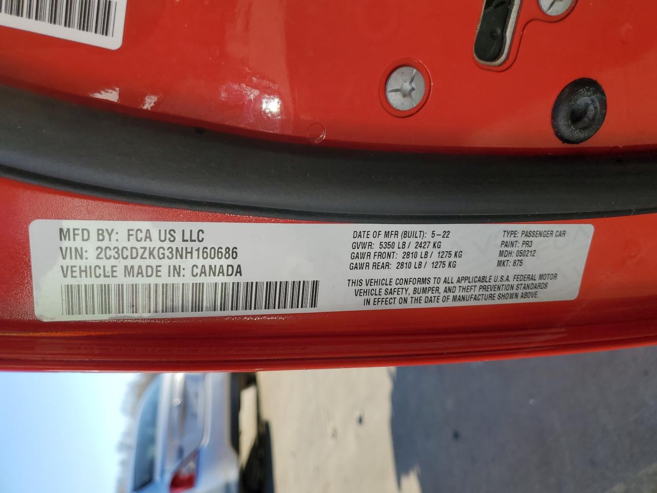 2022 DODGE CHALLENGER GT VIN:2C3CDZKG3NH160686