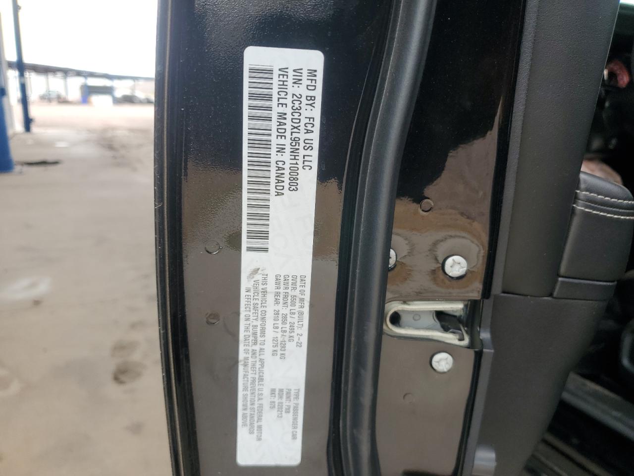 2022 DODGE CHARGER SRT HELLCAT VIN:2C3CDXL95NH100803