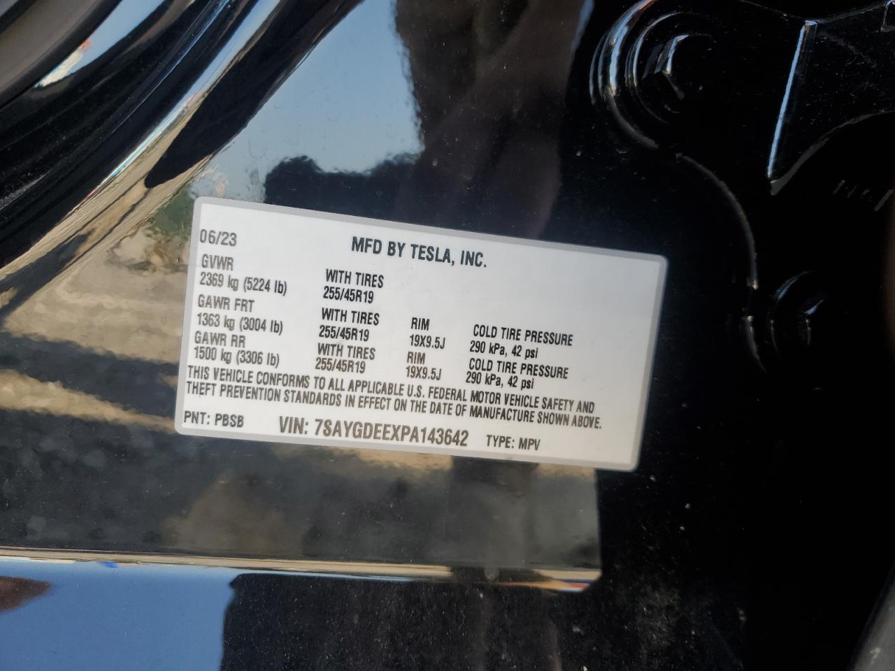 2023 TESLA MODEL Y VIN:7SAYGDEEXPA143642
