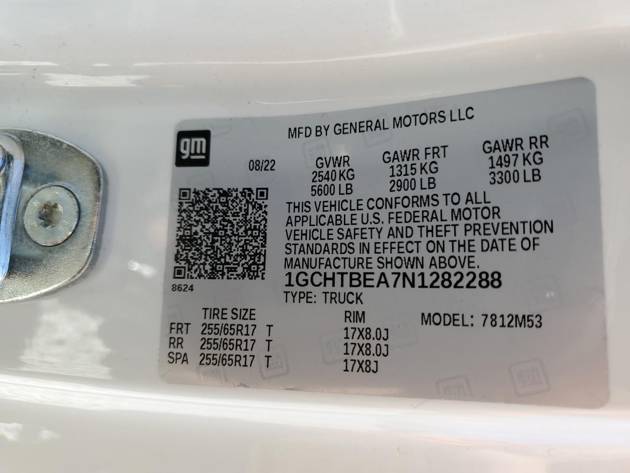 2022 CHEVROLET COLORADO VIN:1GCHTBEA7N1282288