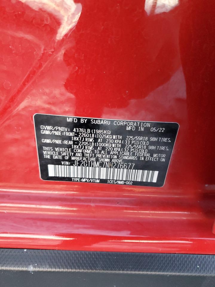 2022 SUBARU CROSSTREK LIMITED VIN:JF2GTHMC7NH276677