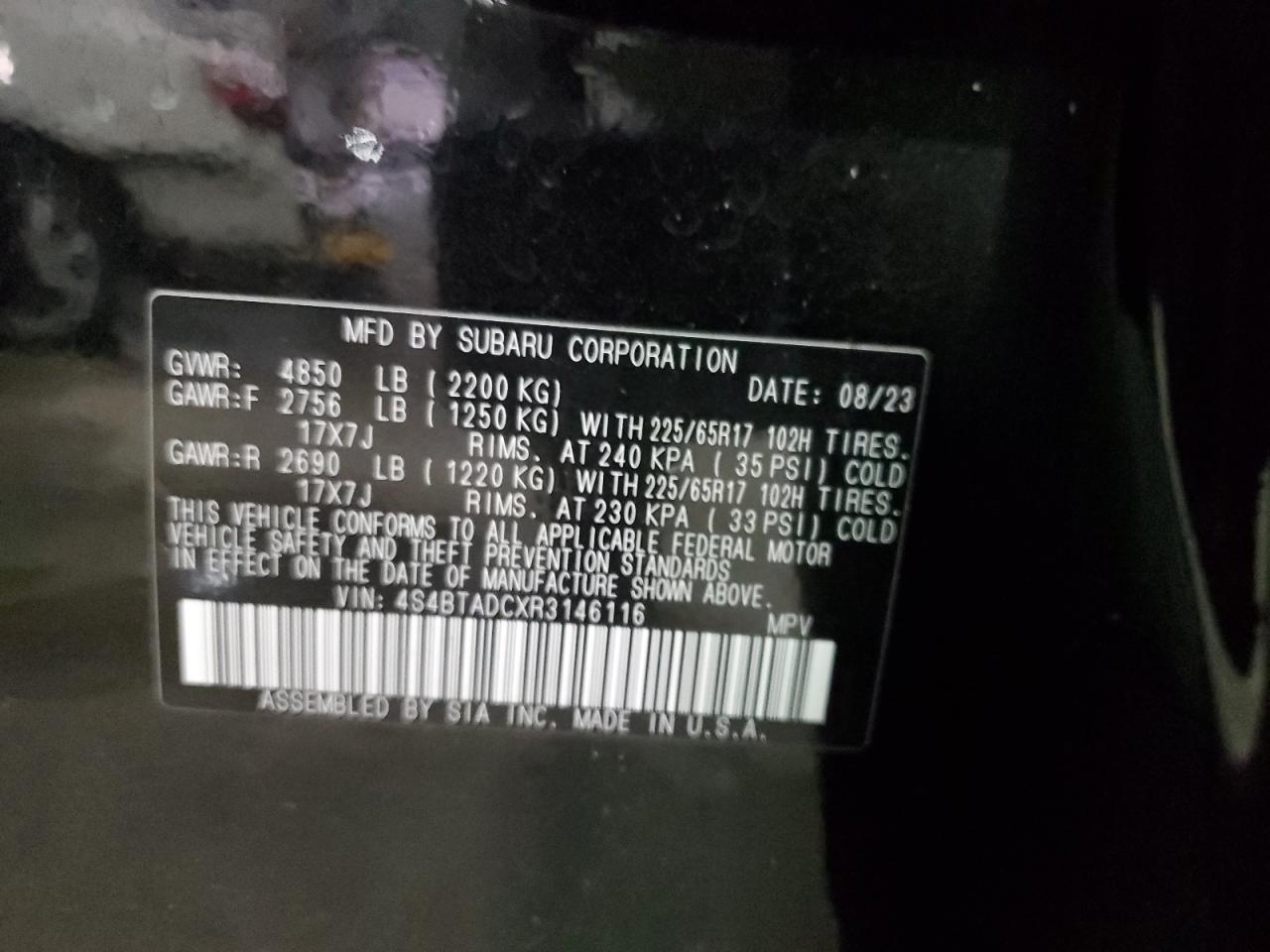 2024 SUBARU OUTBACK PREMIUM VIN:KNDJP3A57H7498115