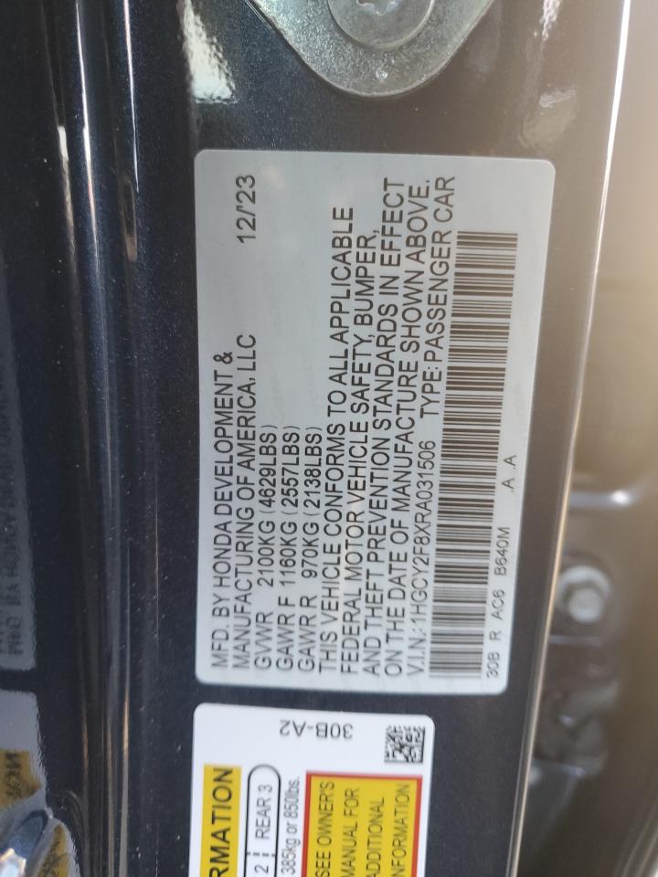 2024 HONDA ACCORD TOURING HYBRID VIN:1HGCY2F8XRA031506