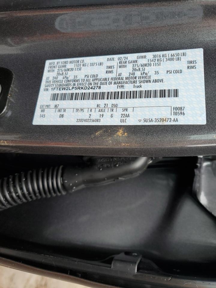 2024 FORD F150 STX VIN:1FTEW2LP5RKD24278