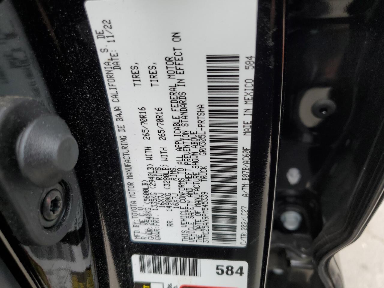 2023 TOYOTA TACOMA DOUBLE CAB VIN:3TMCZ5AN9PM545339