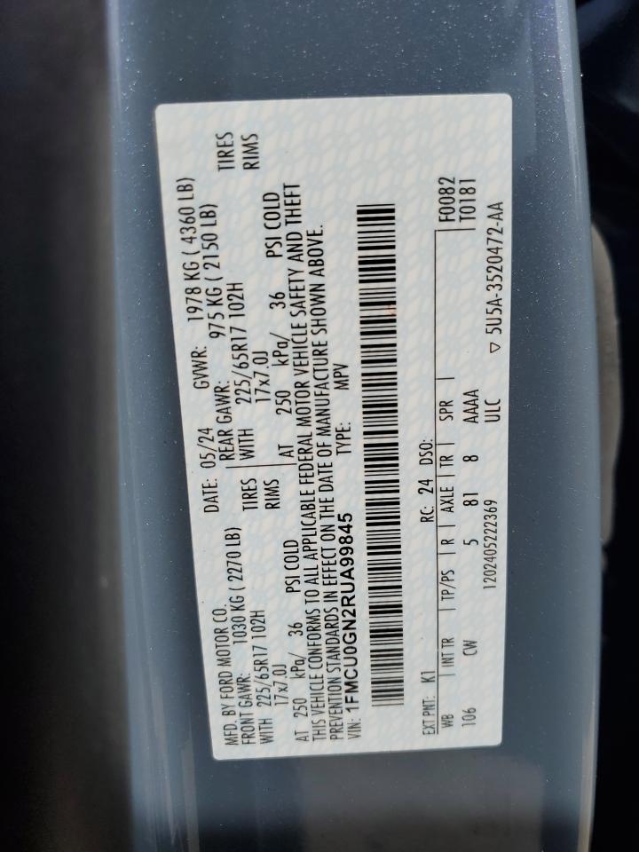 2024 FORD ESCAPE ACTIVE VIN:1FMCU0GN2RUA99845