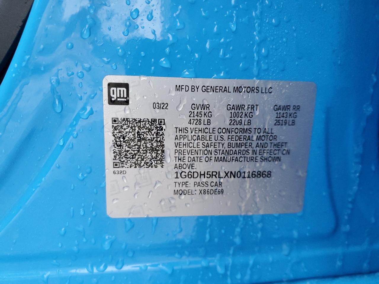 2022 CADILLAC CT4-V VIN:1G6DH5RLXN0116868