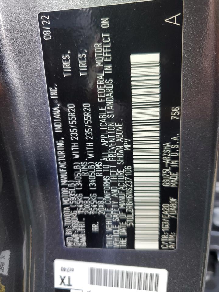 2022 TOYOTA HIGHLANDER XSE VIN:5TDLZRBH6NS237106