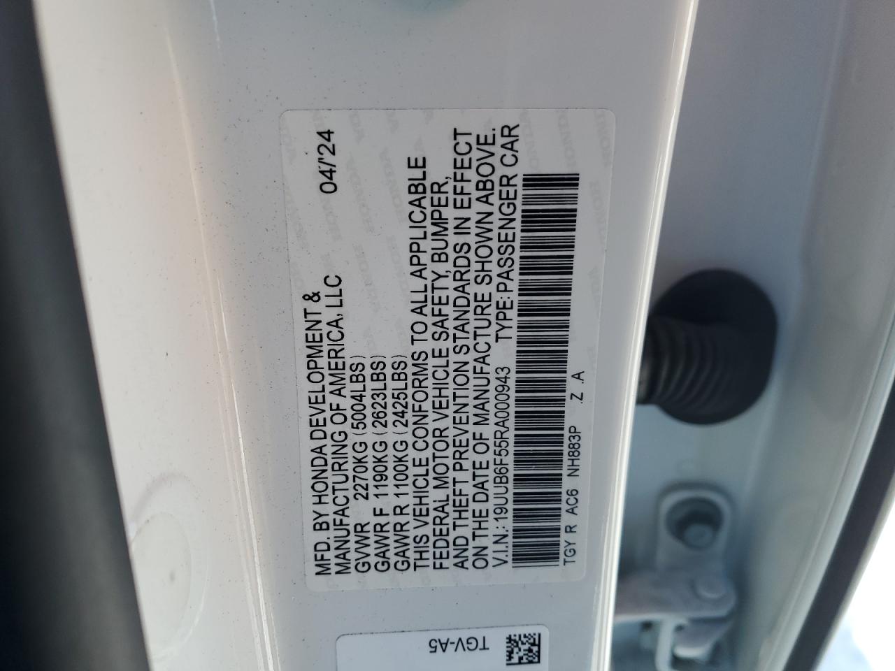 2024 ACURA TLX A-SPEC VIN:1HD1KTP19NB650597