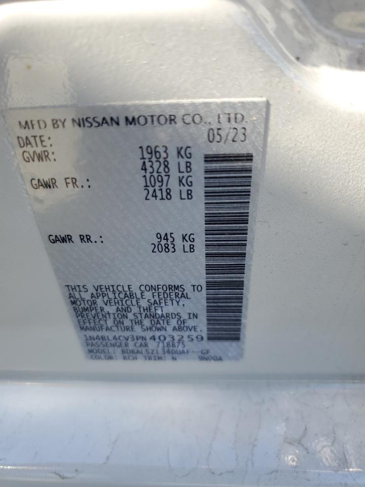 2023 NISSAN ALTIMA SR VIN:1N4BL4CV3PN403259