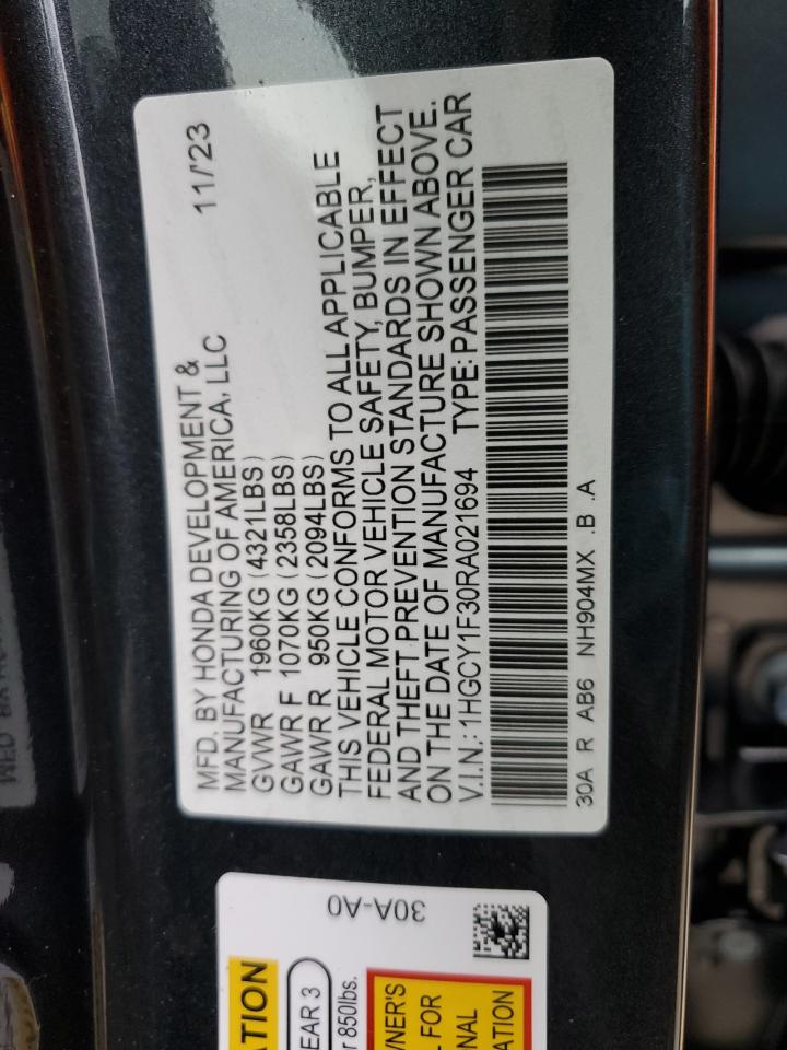 2024 HONDA ACCORD EX VIN:1HGCY1F30RA021694