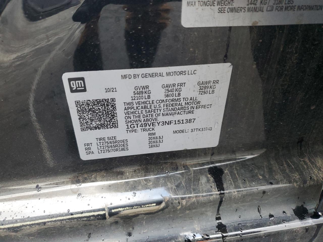 2022 GMC SIERRA K3500 AT4 VIN:1GT49VEY3NF151387
