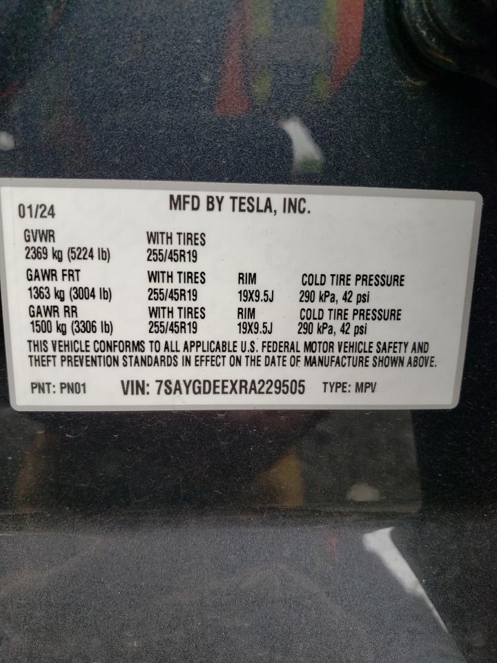 2024 TESLA MODEL Y VIN:7SAYGDEEXRA229505
