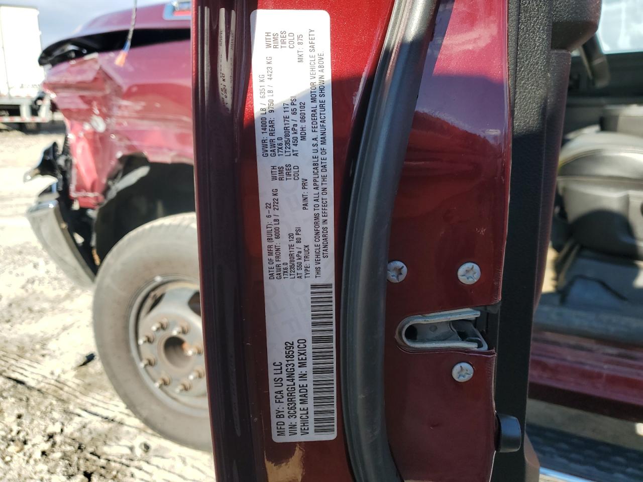 2022 RAM 3500 TRADESMAN VIN:3C63RRGL4NG318592