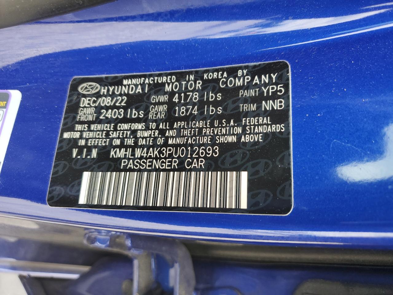 2023 HYUNDAI ELANTRA N VIN:KMHLW4AK3PU012693