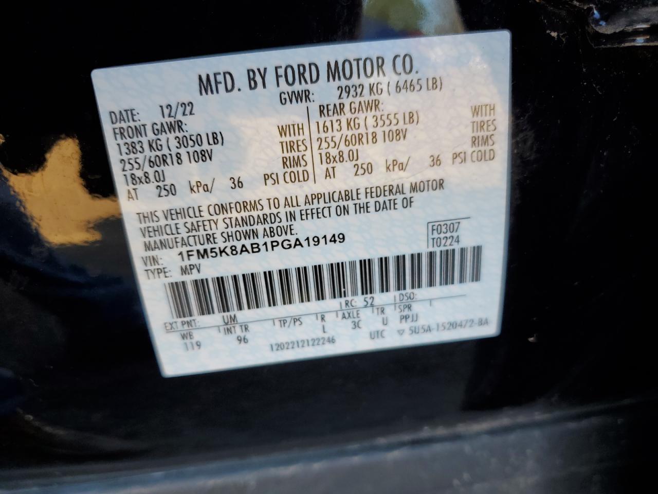 2023 FORD EXPLORER POLICE INTERCEPTOR VIN:1FM5K8AB1PGA19149