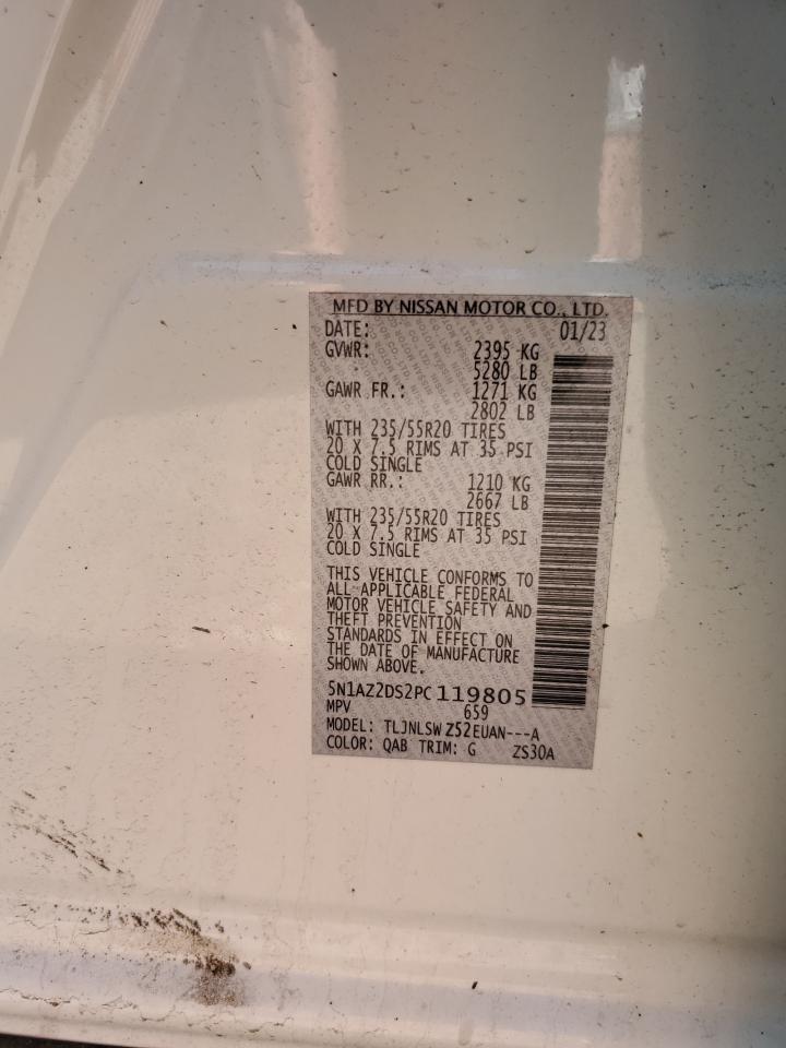2023 NISSAN MURANO PLATINUM VIN:5N1AZ2DS2PC119805
