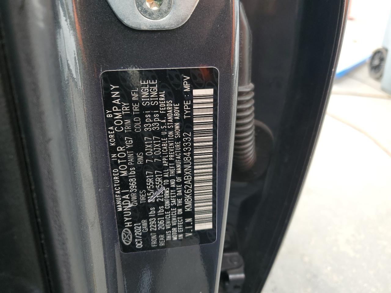 2022 HYUNDAI KONA SEL VIN:KM8K62ABXNU843332