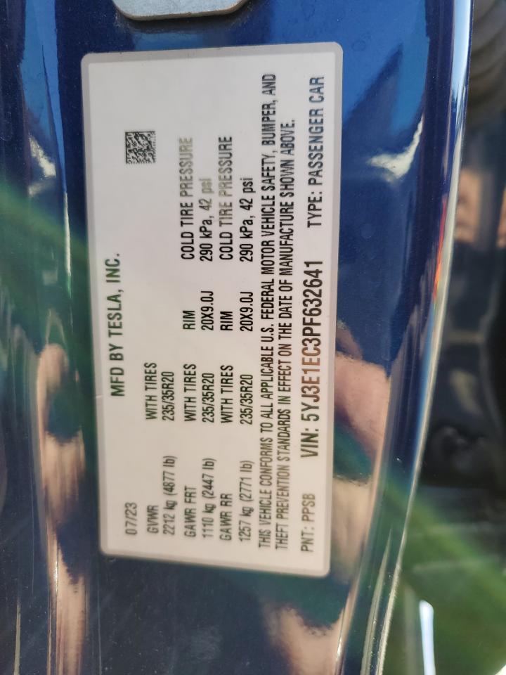 2023 TESLA MODEL 3 VIN:5YJ3E1EC3PF632641