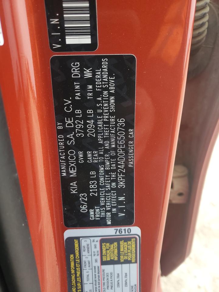 2023 KIA FORTE LX VIN:3KPF24AD0PE650736
