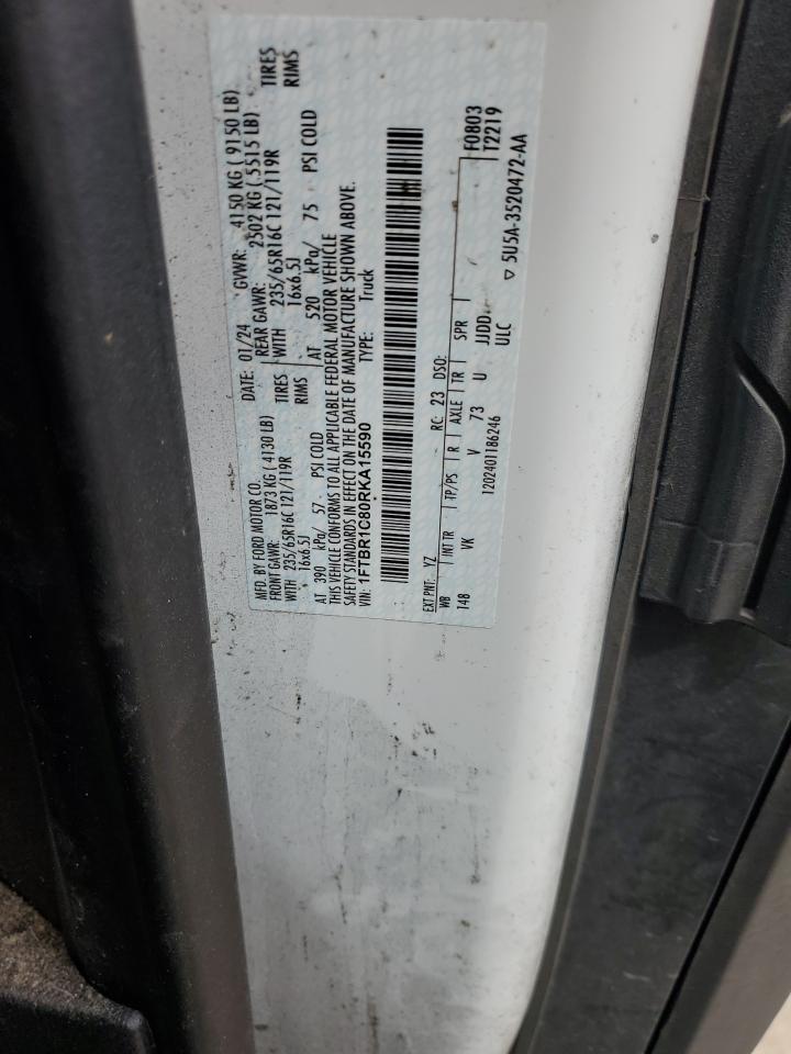 2024 FORD TRANSIT T-250 VIN:1FTBR1C80RKA15590