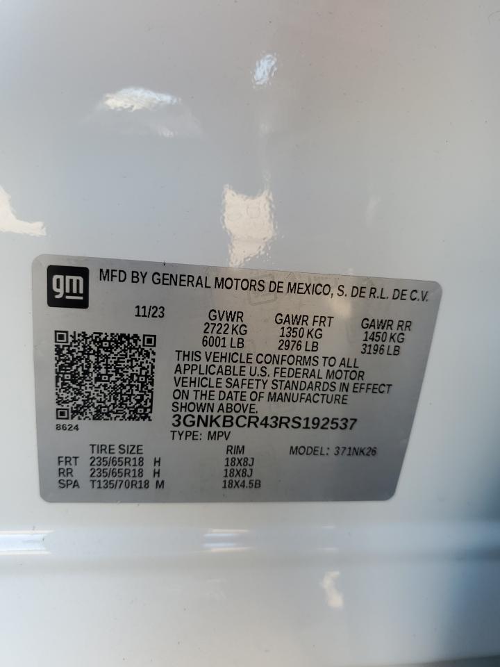 2024 CHEVROLET BLAZER 2LT VIN:3GNKBCR43RS192537