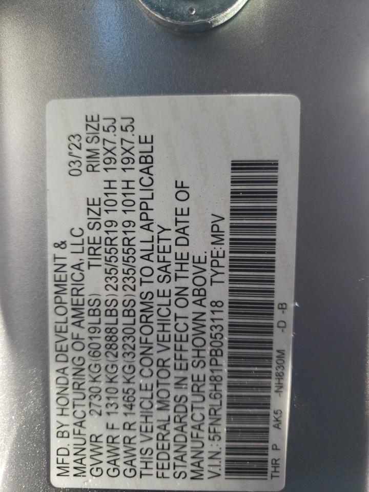 2023 HONDA ODYSSEY TOURING VIN:5FNRL6H81PB053118