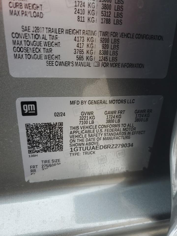 2024 GMC SIERRA K1500 VIN:1GTUUAED6RZ279034