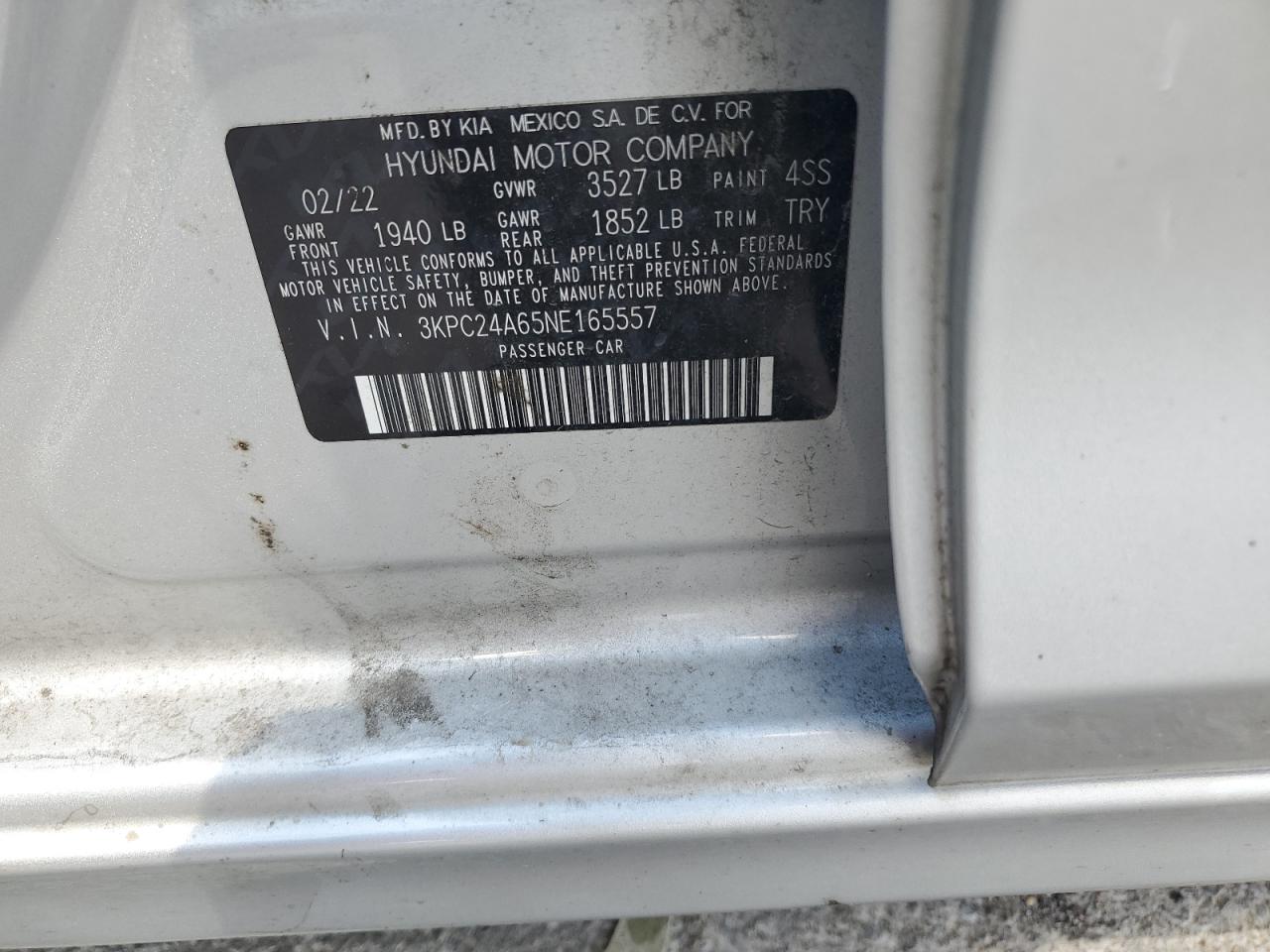 2022 HYUNDAI ACCENT SE VIN:3KPC24A65NE165557