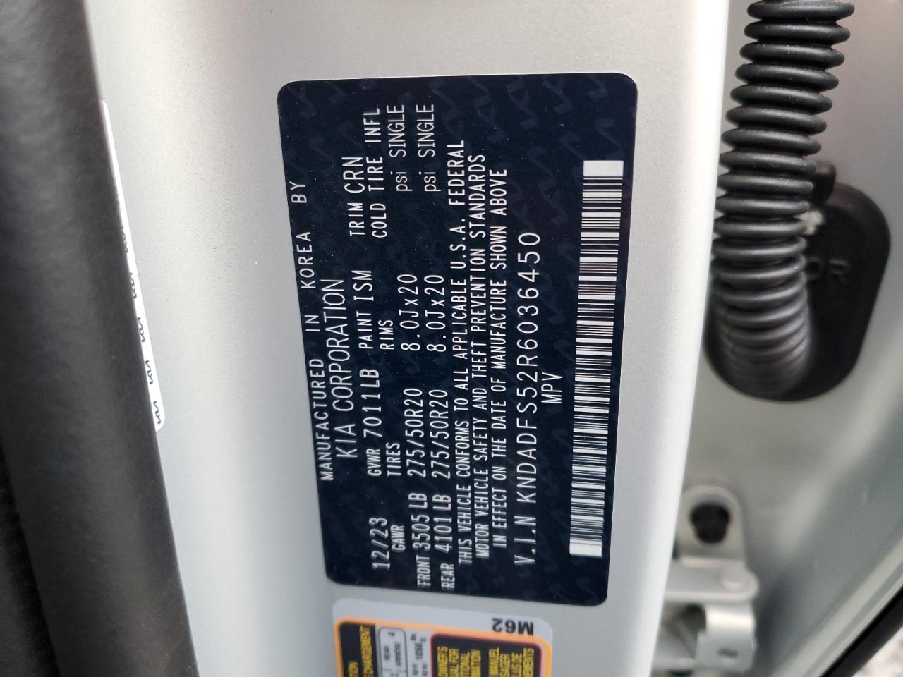 2024 KIA EV9 LAND VIN:KNDADFS52R6036450