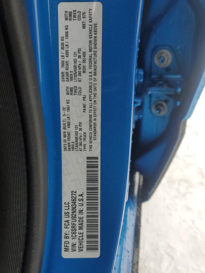 2022 RAM 1500 TRX VIN:1C6SRFU92NN346272