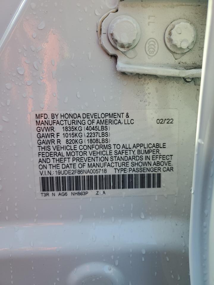 2022 ACURA ILX PREMIUM A-SPEC VIN:19UDE2F86NA005718