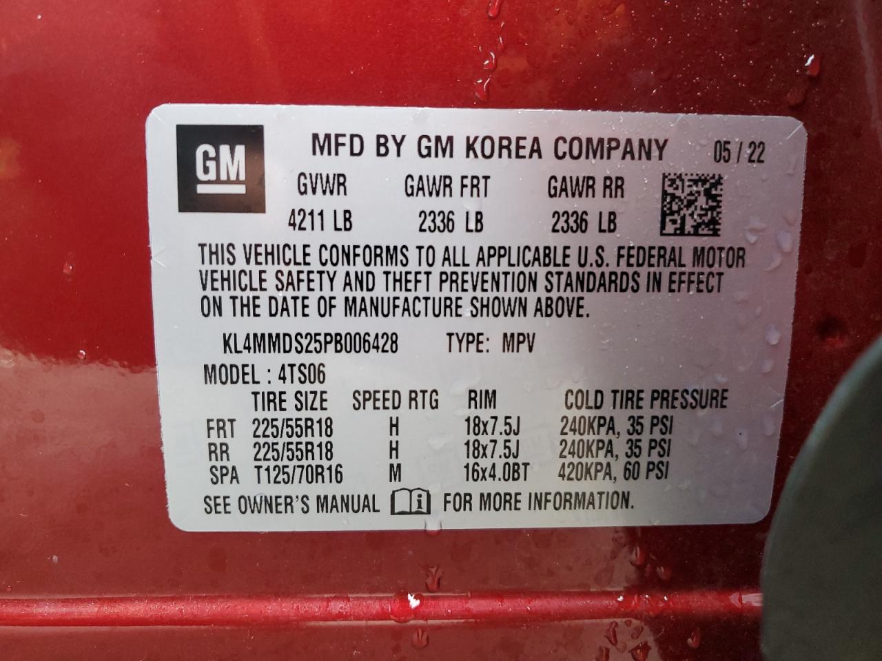 2023 BUICK ENCORE GX SELECT VIN:KL4MMDS25PB006428