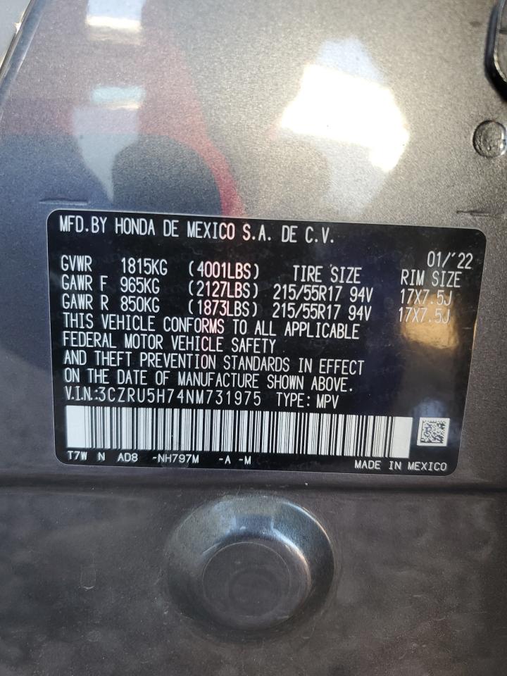 2022 HONDA HR-V EXL VIN:3CZRU5H74NM731975