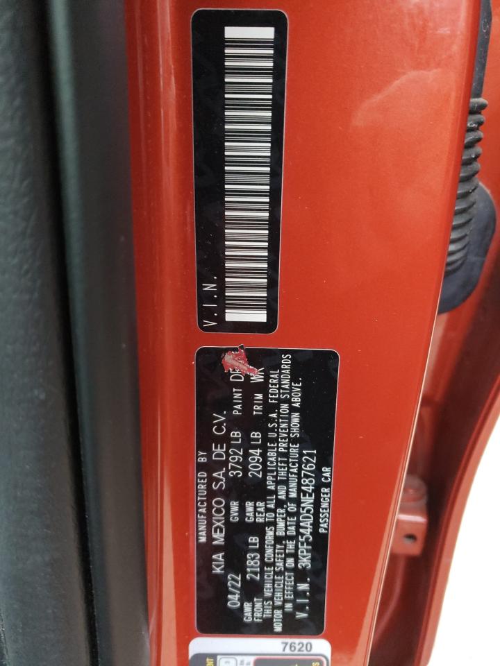 2022 KIA FORTE GT LINE VIN:3KPF54AD5NE487621
